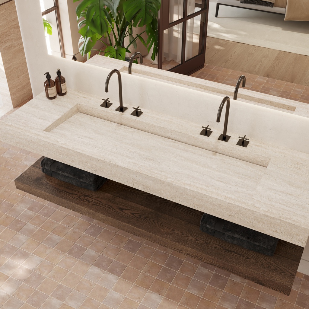 Sagitta Plus Slim Marble Wall-Hung Washbasin Travertine Side