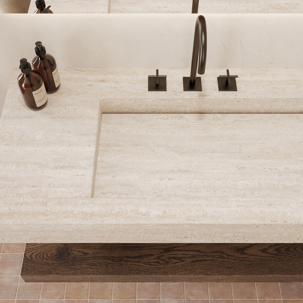 Sagitta Plus Slim Marble Wall-Hung Washbasin Travertine Top