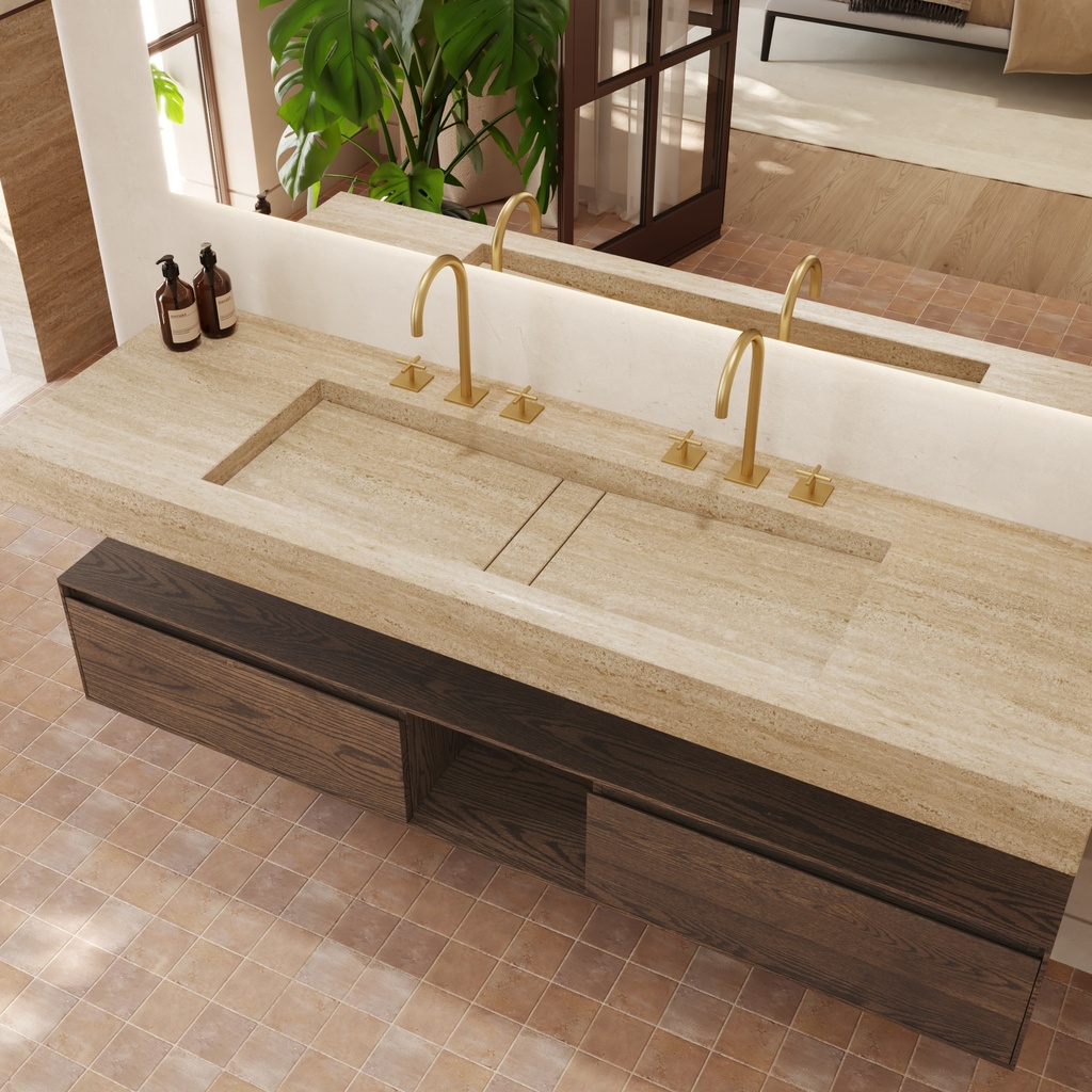 Hatysa Plus Slim Marble Wall-Hung Washbasin Travertine  Side