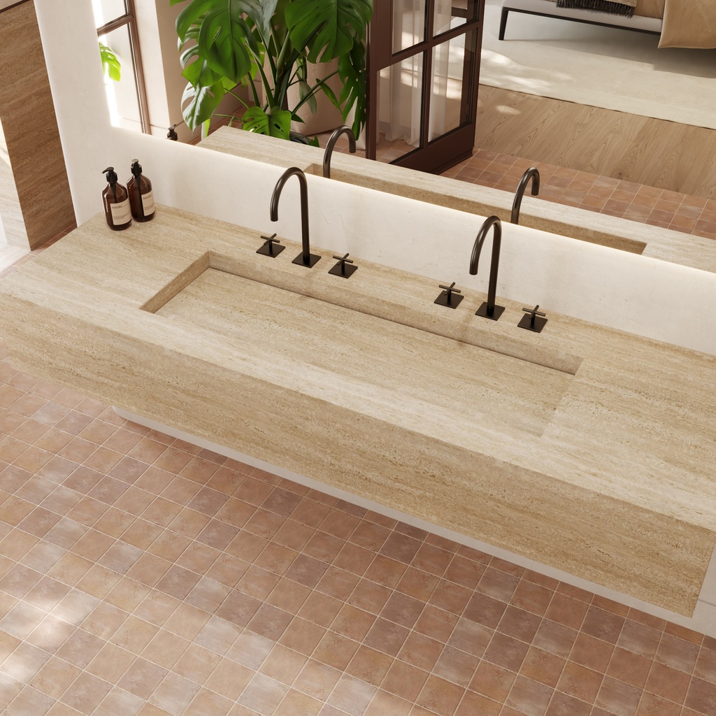Gliese Plus Deep Marble Wall-Hung Washbasin Travertine Side