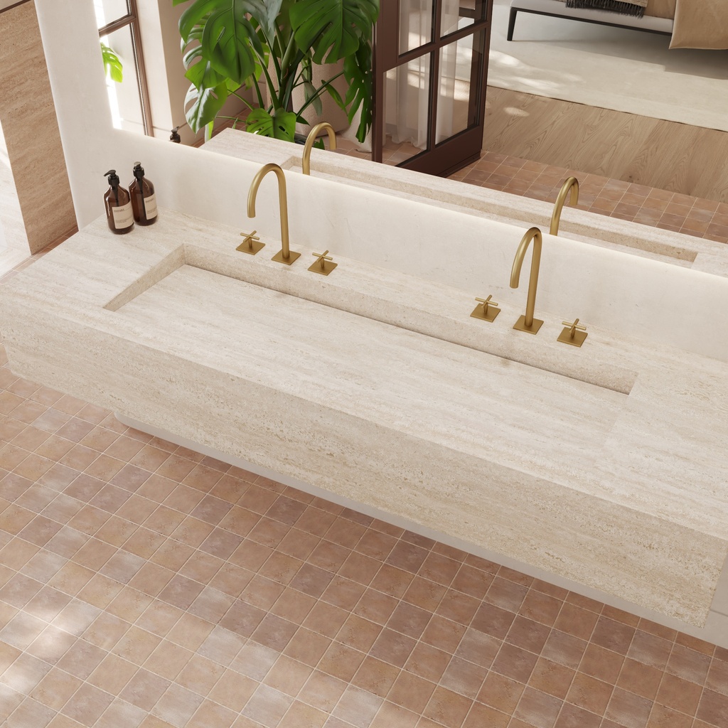 Sagitta Plus Deep Marble Wall-Hung Washbasin Travertine Side