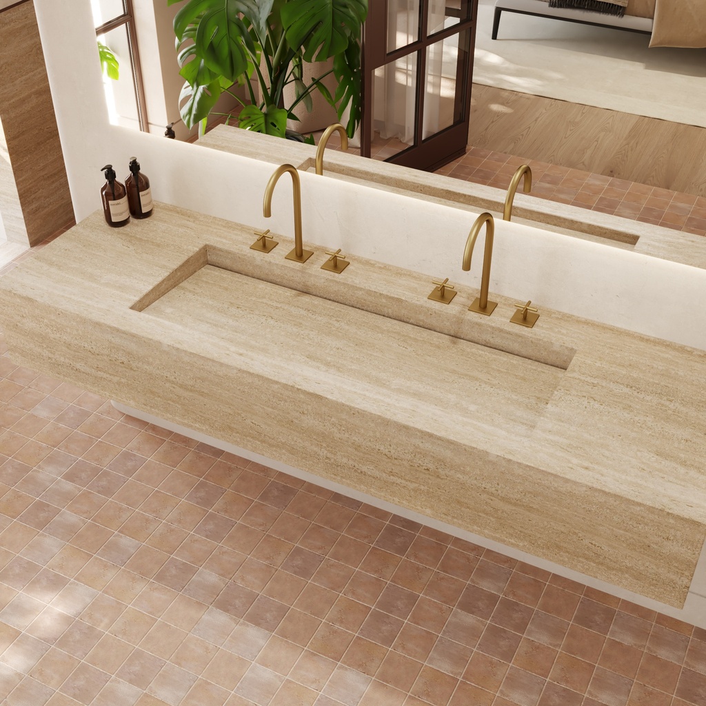 Sagitta Plus Deep Marble Wall-Hung Washbasin Travertine Side