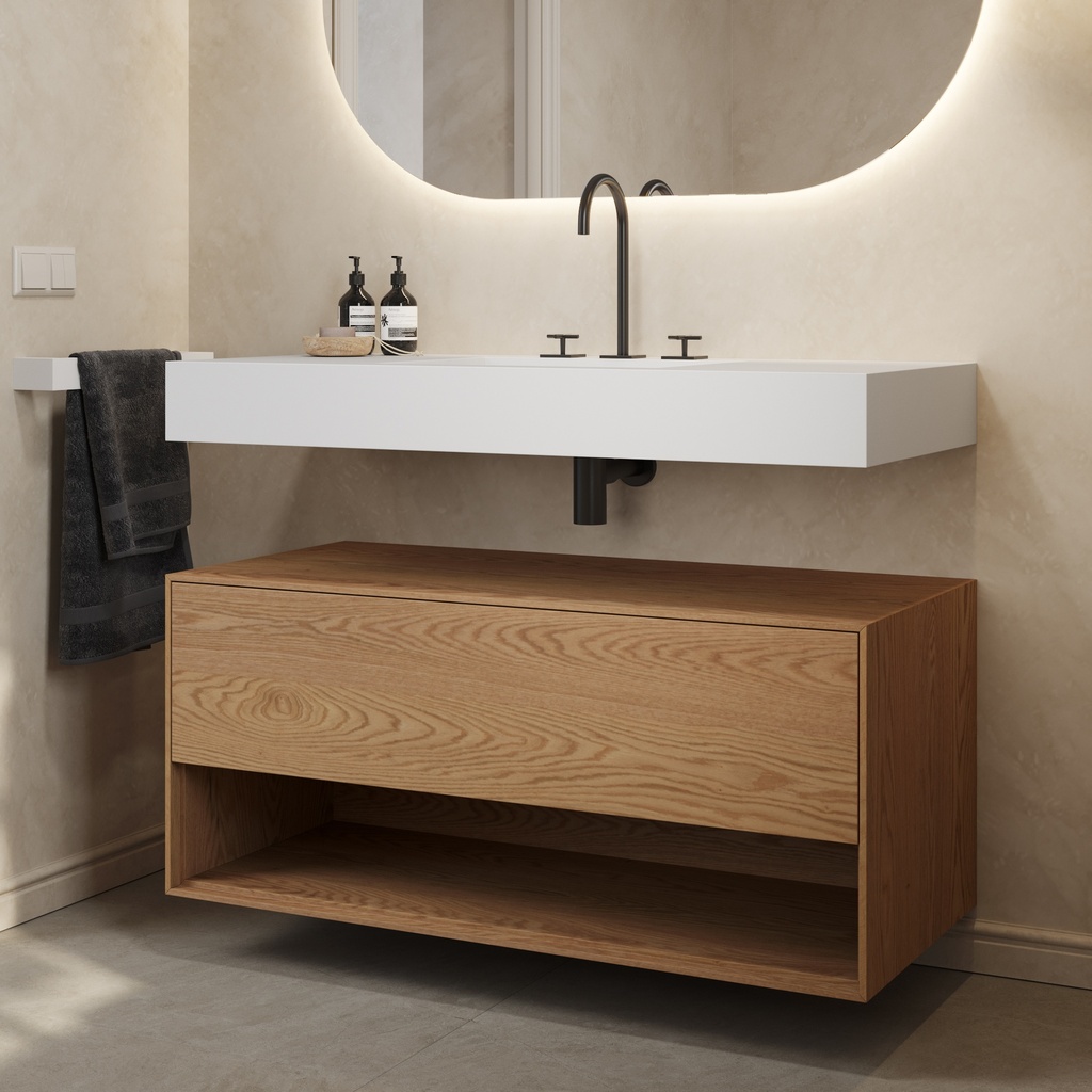 Athena Wood Edge Bathroom Cabinet | 1 Drawer · 1 Shelf Pure Push Side