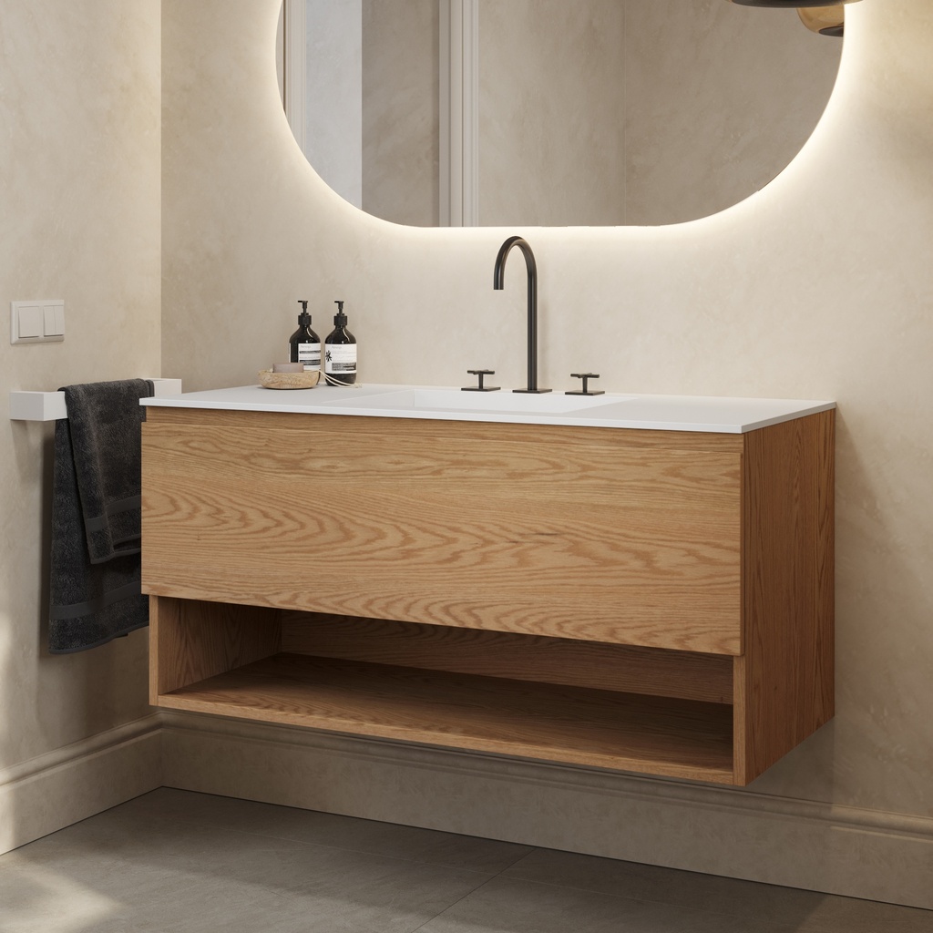 Athena Wood Vanity Unit with Corian® Basin | 1 Drawer · 1 Shelf Pure Std Side