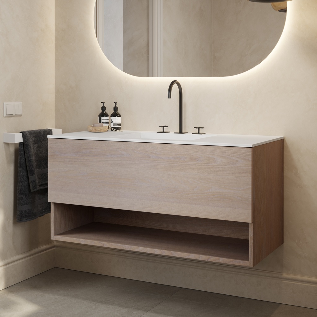 Athena Wood Vanity Unit with Corian® Basin | 1 Drawer · 1 Shelf Light Push Side