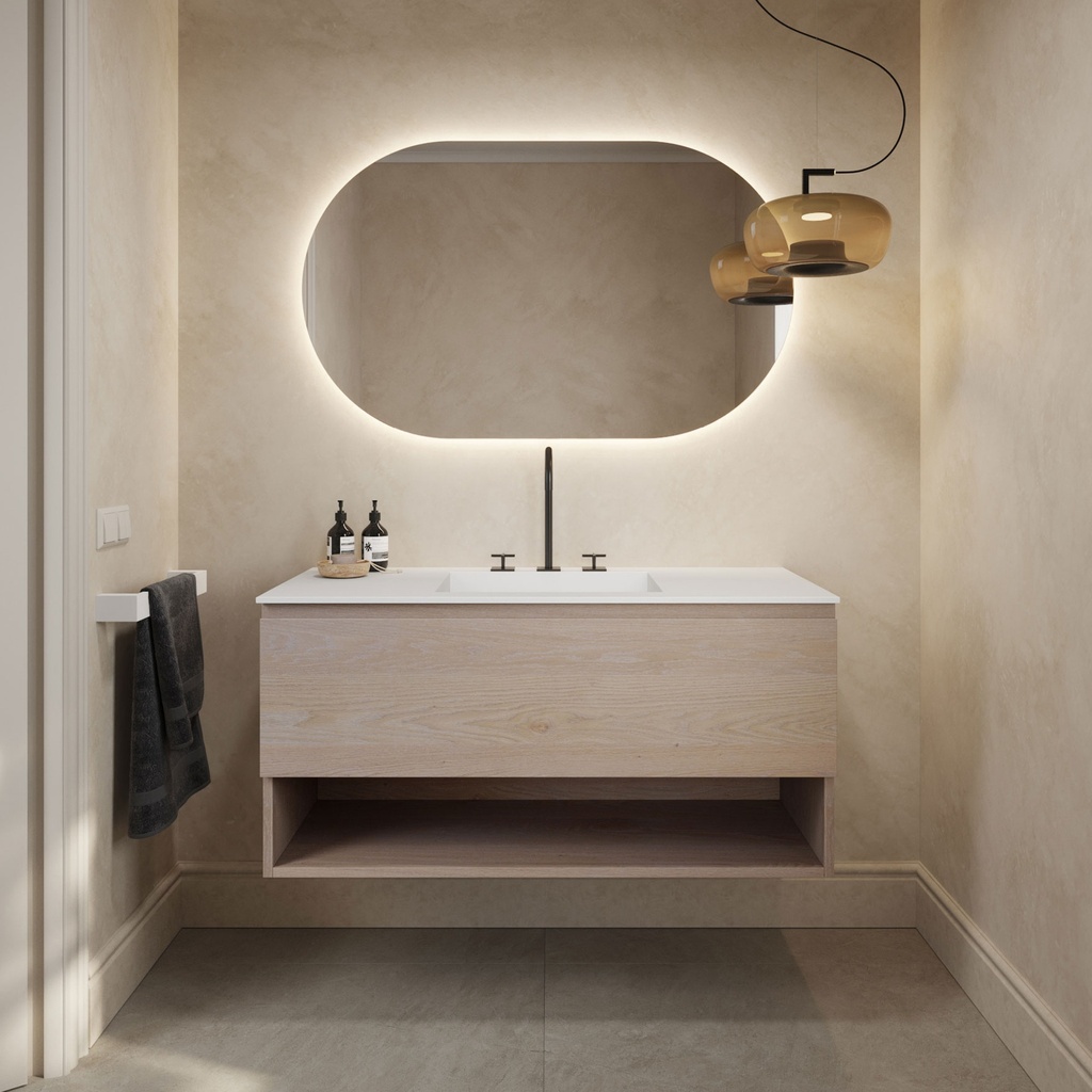 Athena Wood Vanity Unit with Corian® Basin | 1 Drawer · 1 Shelf Light Std Front