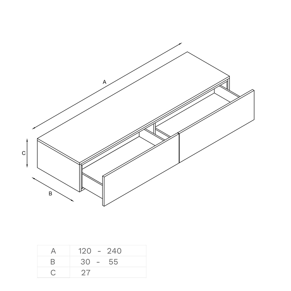 Gaia Classic Bathroom Cabinet | 2 Aligned Drawers Technical Drawing