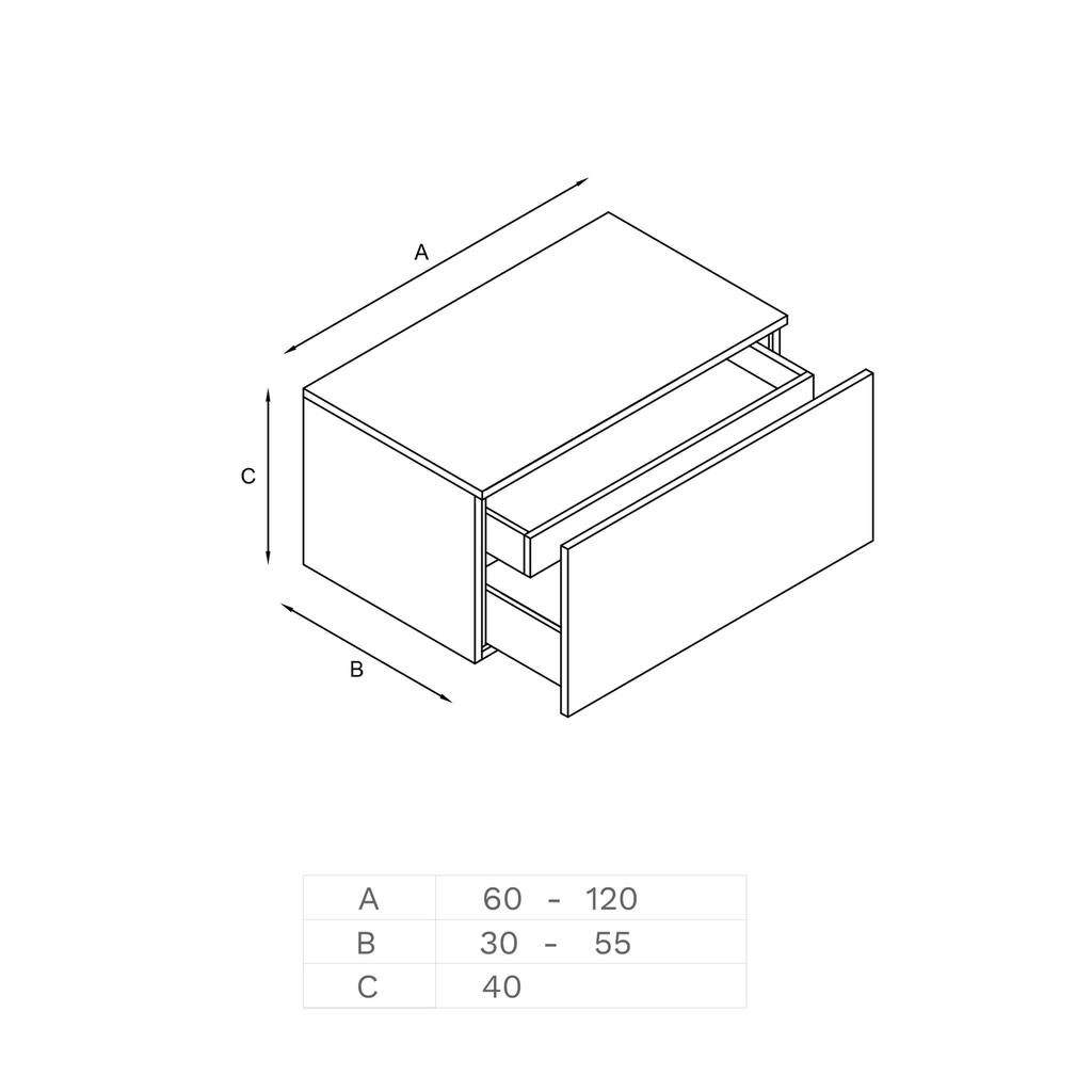 Gaia Classic Bathroom Cabinet | 1 Drawer Technical Drawing inner drawer