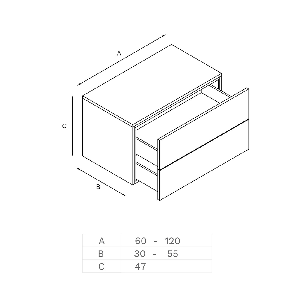 Gaia Classic Bathroom Cabinet | 2 Stacked Drawers Technical drawing