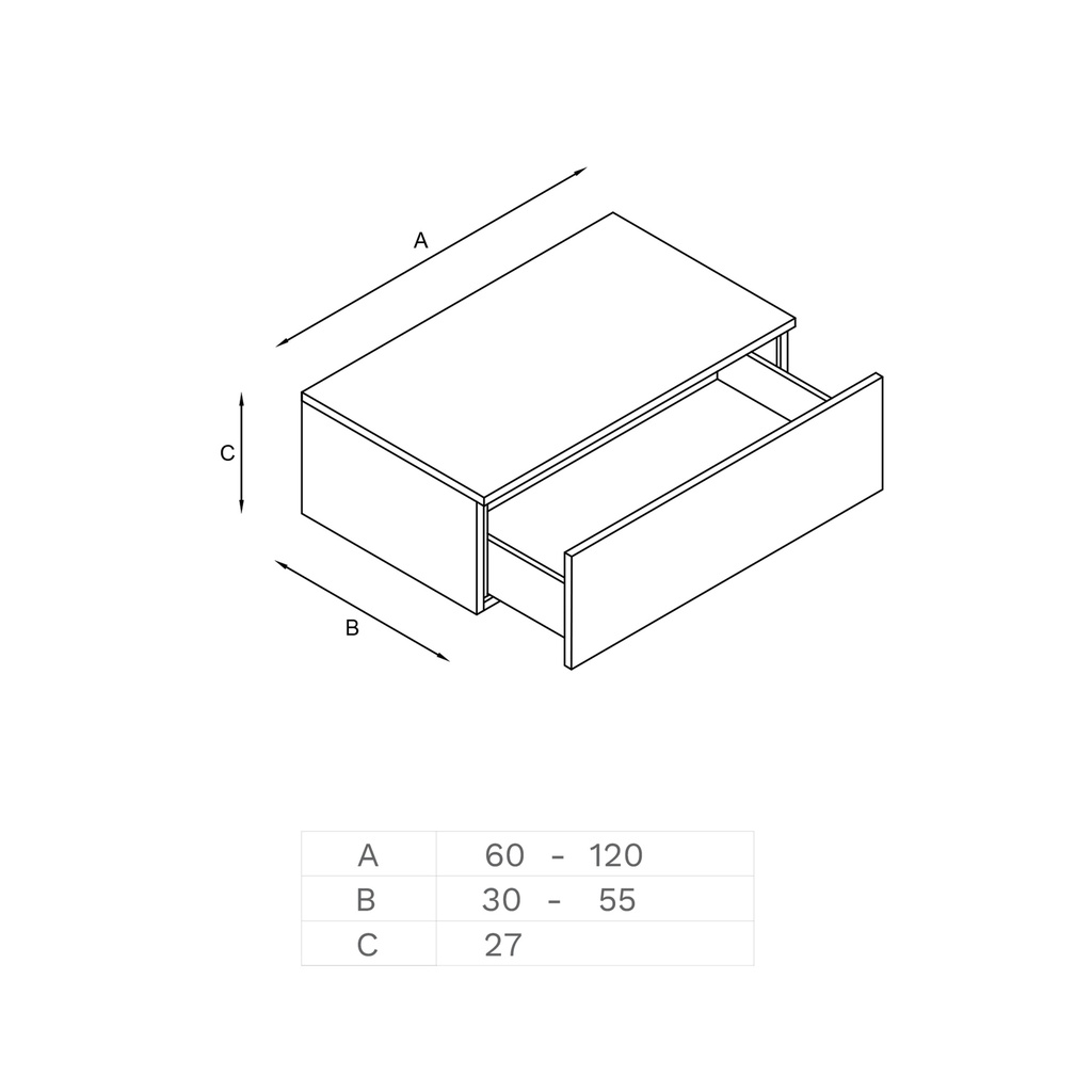 Gaia Corian® Edge Bathroom Cabinet | 1 Drawer Technical drawing