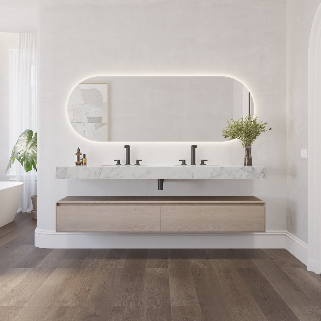 Sagitta Slim Marble Double Wall-Hung Washbasin Carrara front