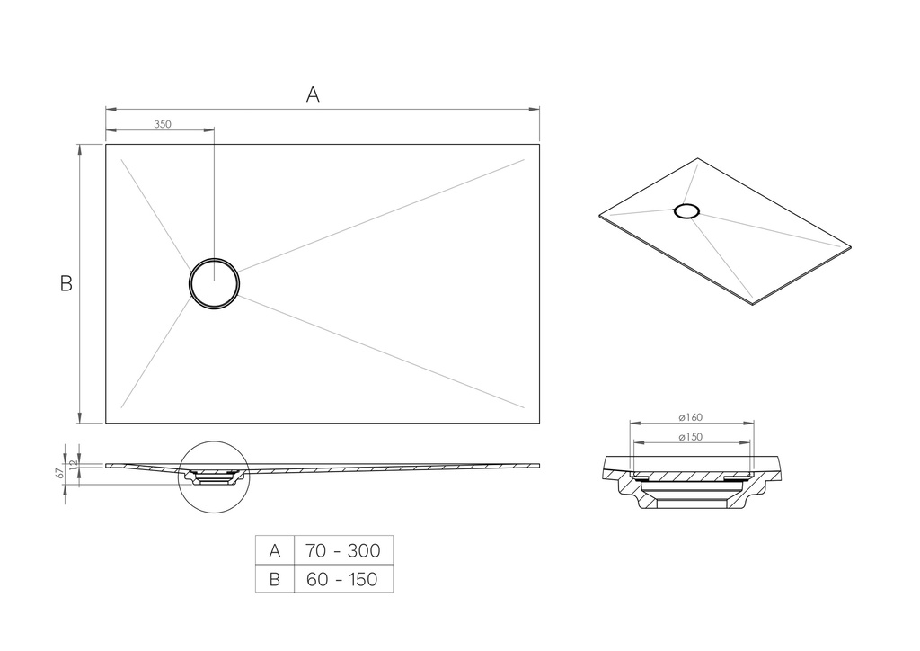 Ara Slim Corian® Made-to-measure Shower Tray TD