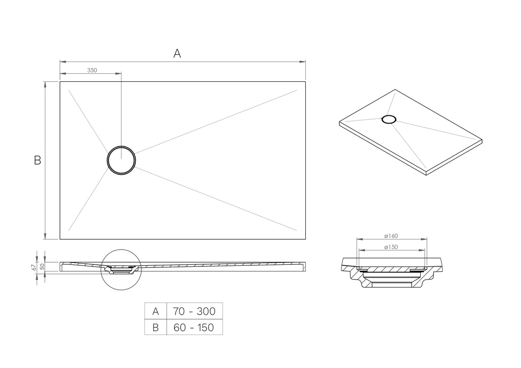 Ara Corian® Made-to-measure Shower Tray TD