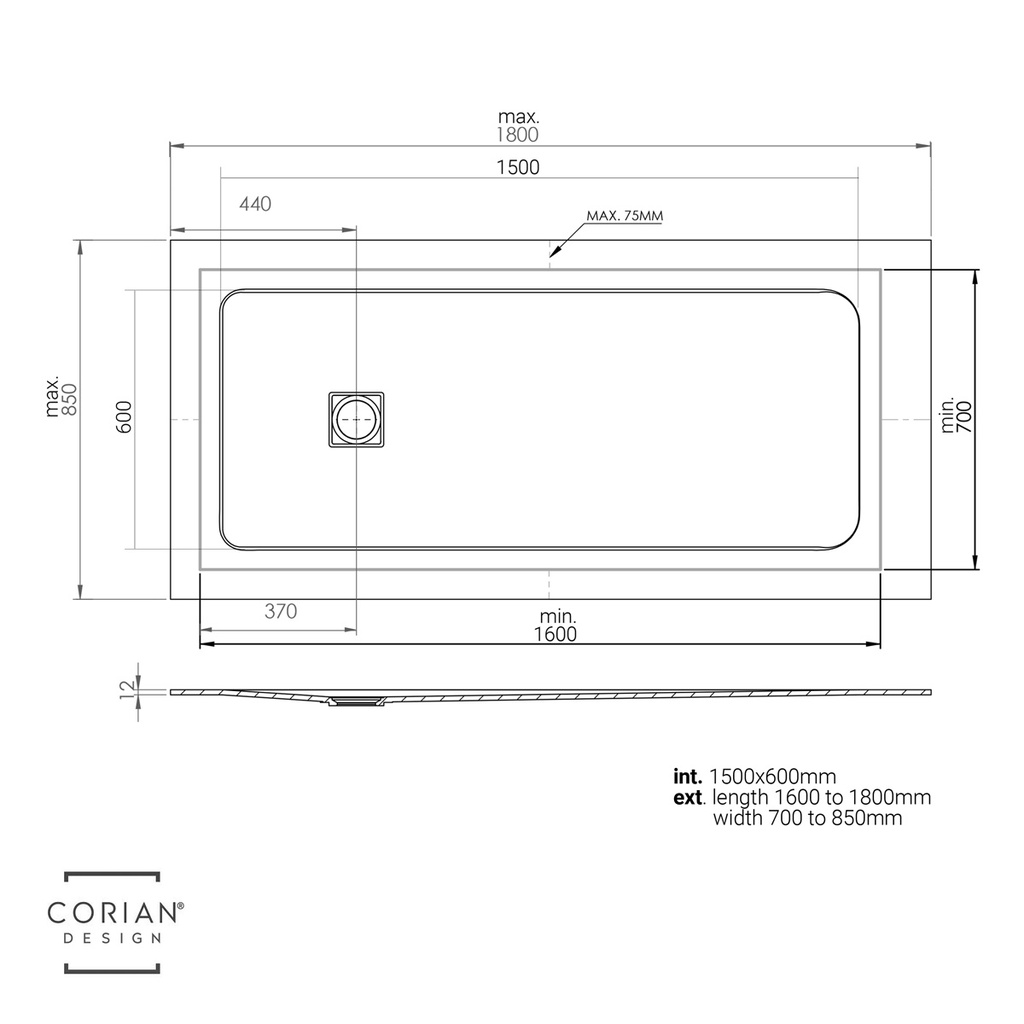 Aquila Corian® Made-to-measure Shower Tray TD