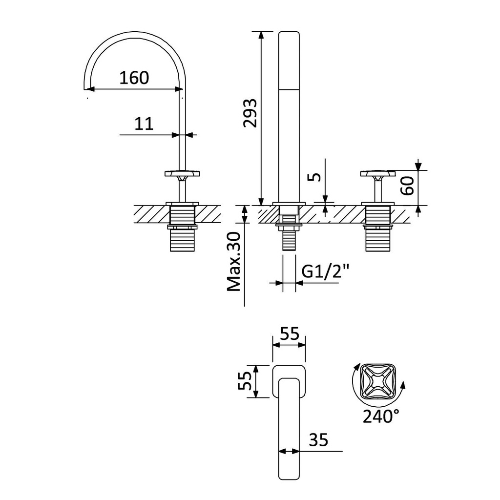 Navy Deck-Mounted Washbasin Mixer - 1908801 Bruma TD