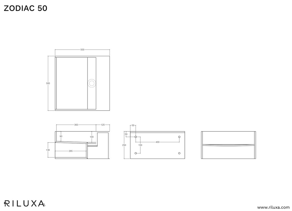 Zodiac Corian® Wall Hung Washbasin 50 TD