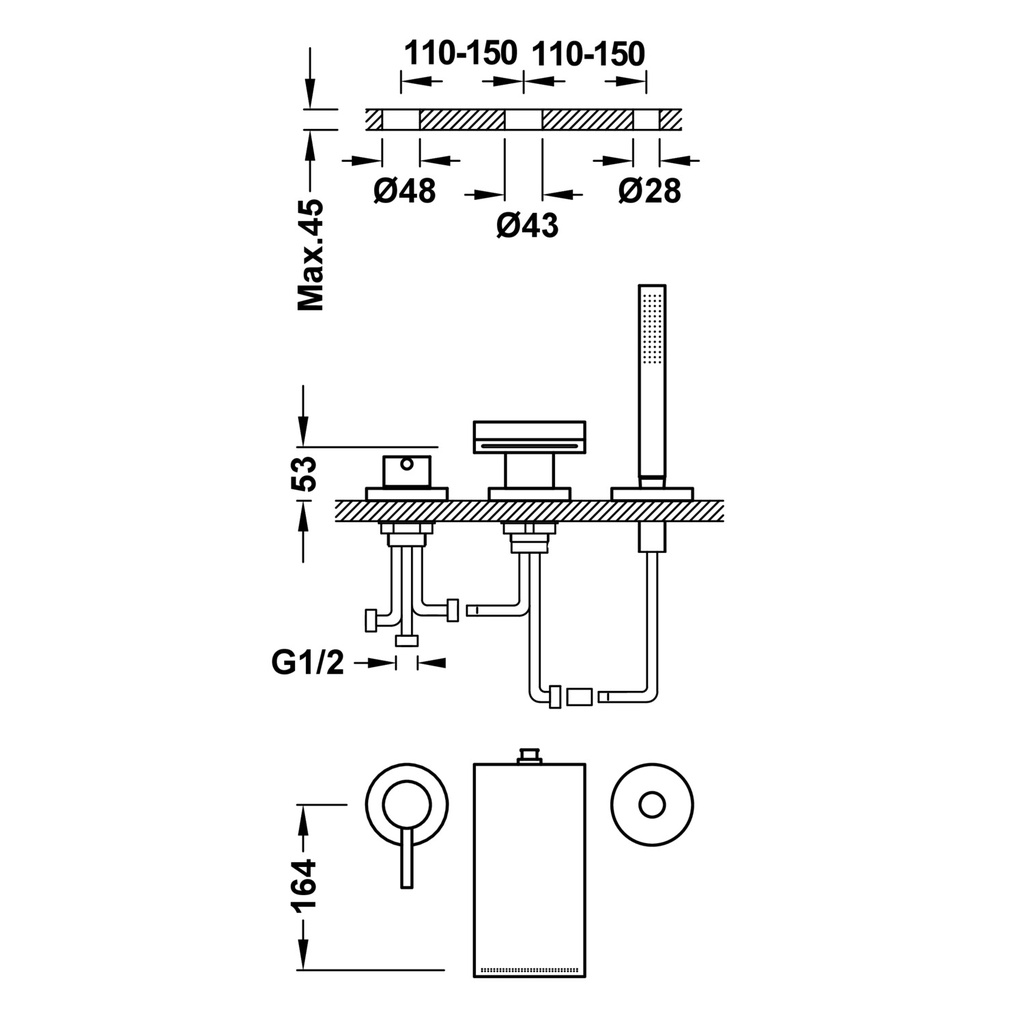 Deck-Mounted Bathtub Tap - 162161 Tres TD