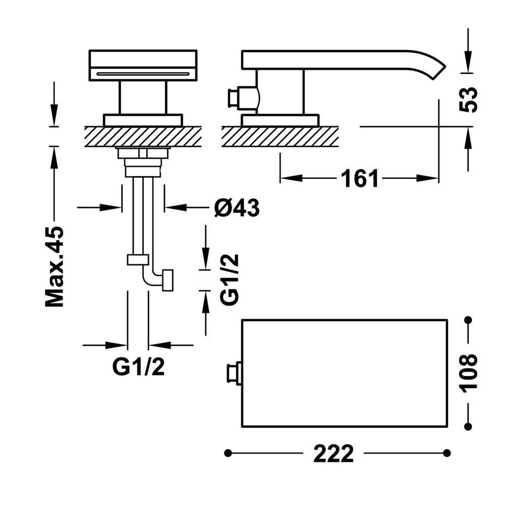 Deck-Mounted Single Lever Bathtub Tap - 16216150 Tres TD