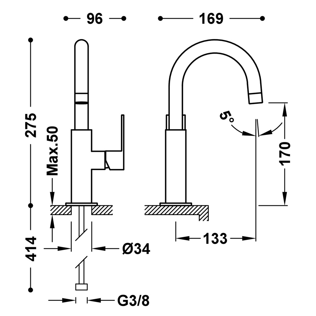 Deck-Mounted Single Lever Washbasin Tap - 20020504 Tres TD