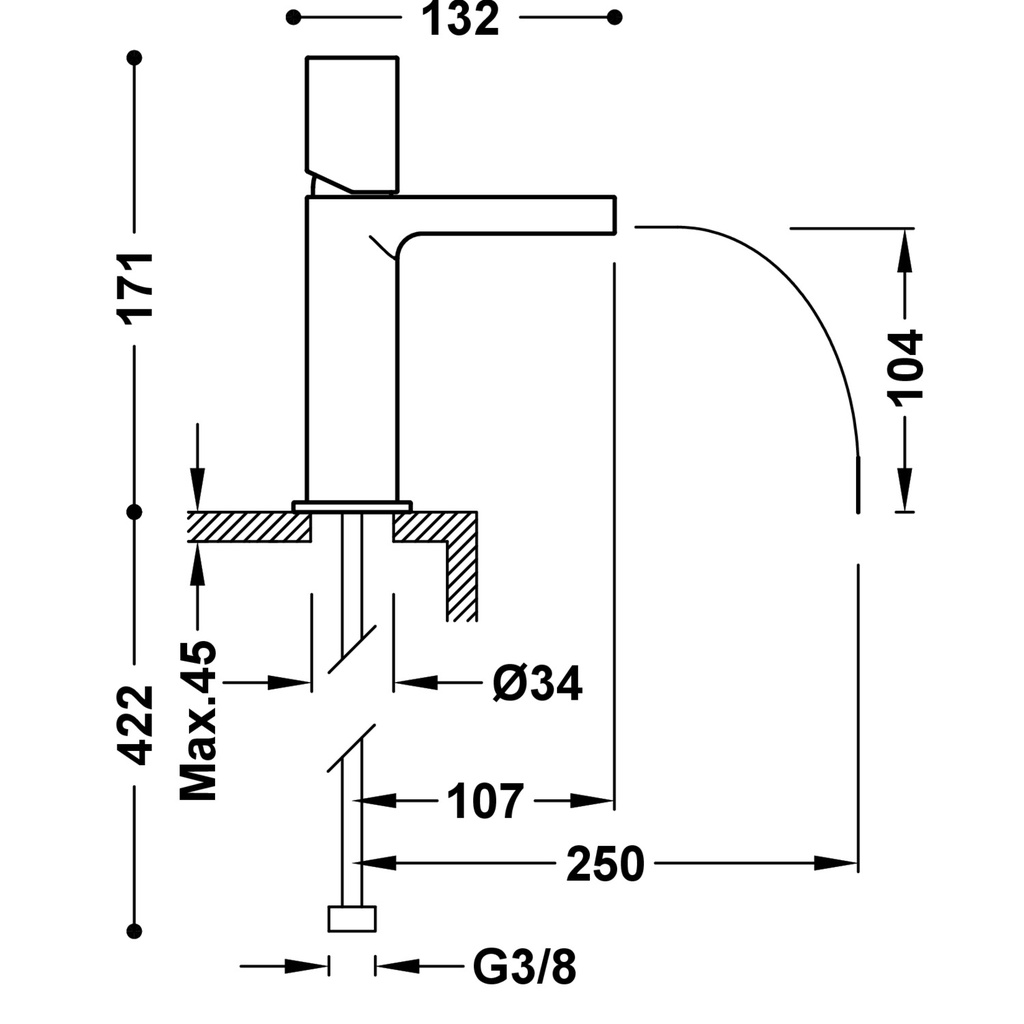 Deck-Mounted Single Lever Washbasin Tap - 20011002 Tres