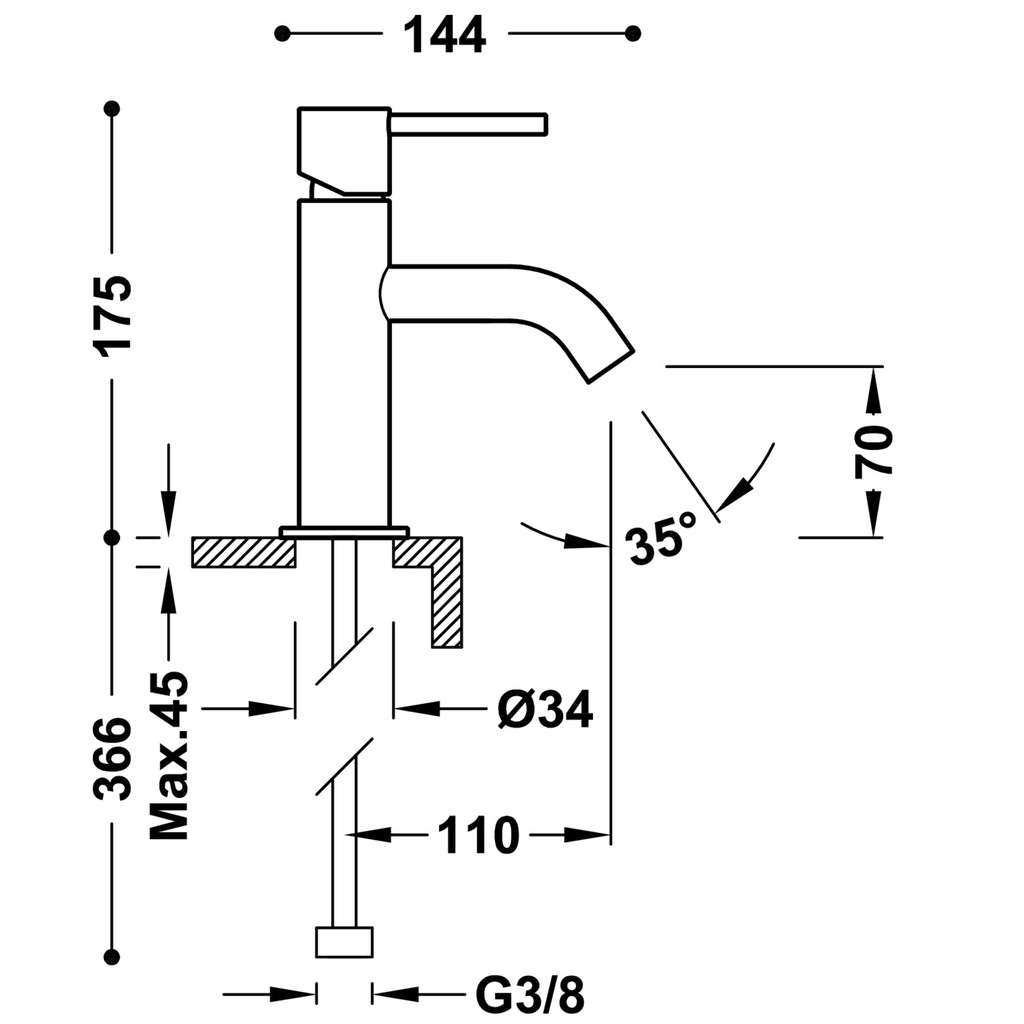 Deck-Mounted Single Lever Washbasin Tap - 26290301 Tres TD