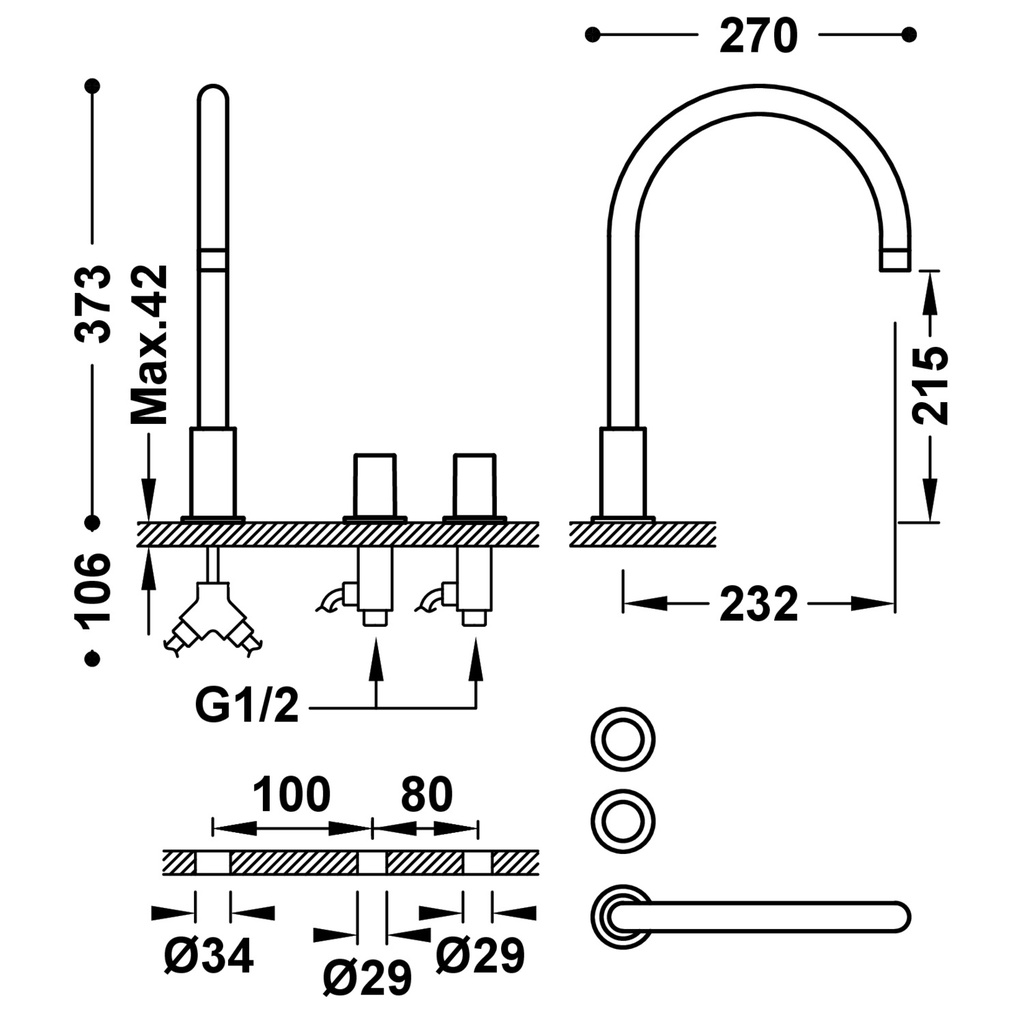 Deck-Mounted Washbasin Tap - 06110501 Tres TD