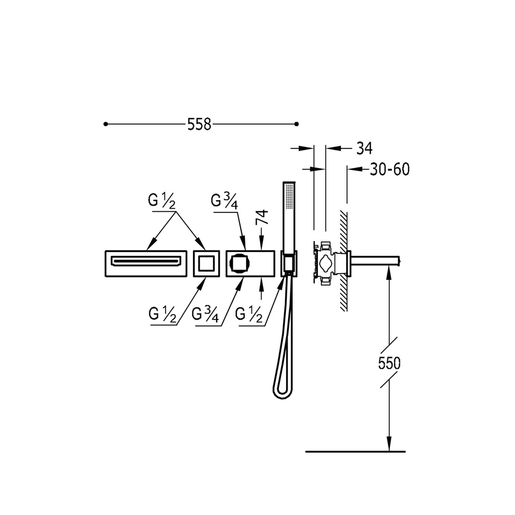 Thermostatic Concealed Shower/Bathtub Tap - 20719201 Tres TD