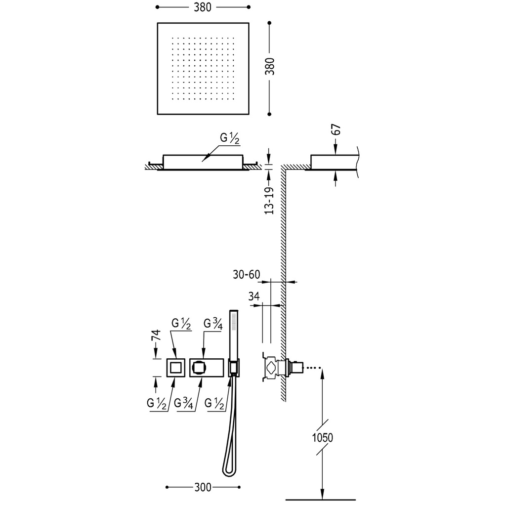 Thermostatic Concealed Shower Tap - 20725204 Tres TD