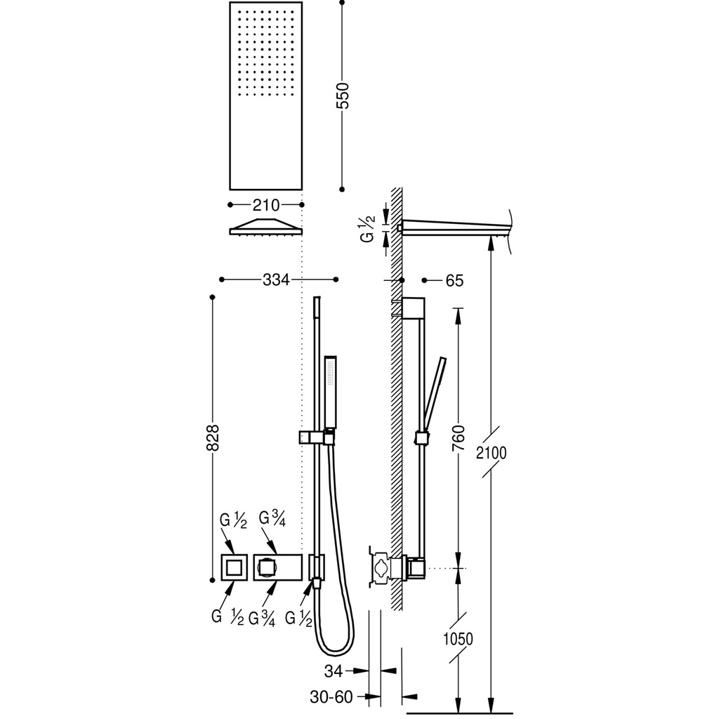 Thermostatic Concealed Shower Tap - 20725210 Tres TD