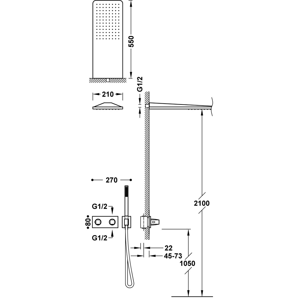 Thermostatic Concealed Shower Tap - 30725205 Tres TD