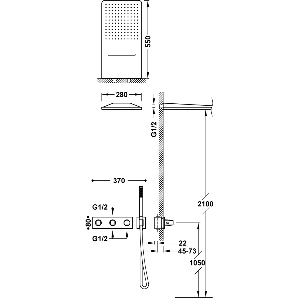 Thermostatic Concealed Shower Tap - 30725305 Tres TD