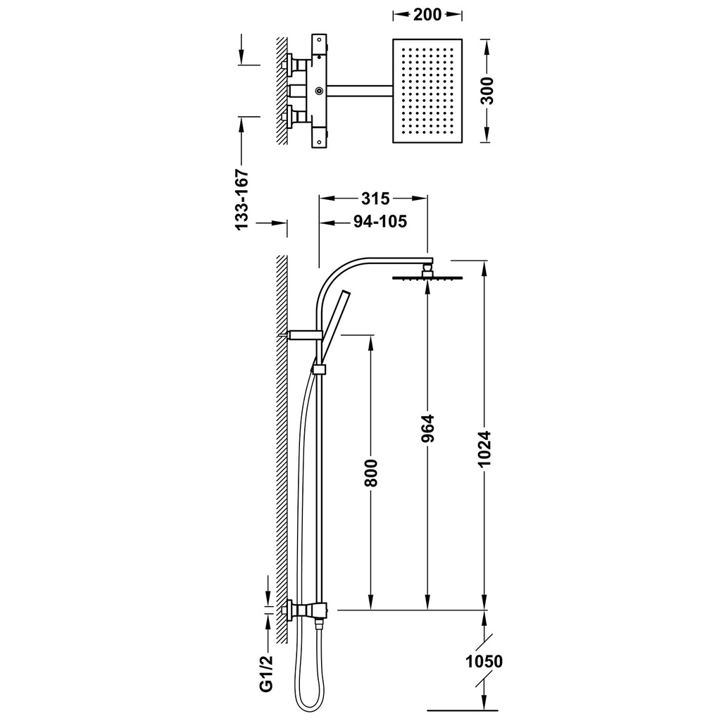 Thermostatic Wall-Mounted Shower Tap - 19039306 Tres TD