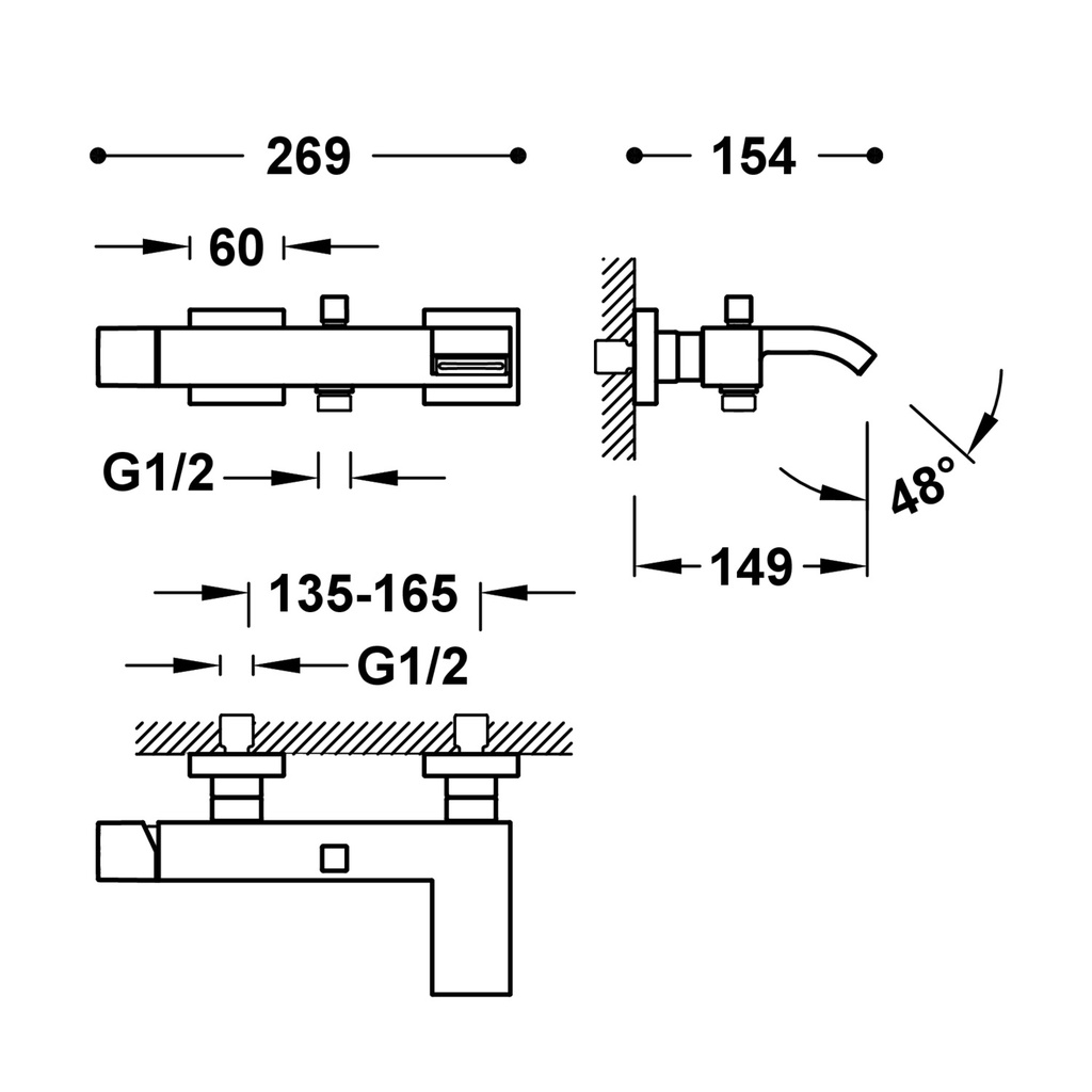 Wall-Mounted Bathtub Tap - 0071700203 Tres TD