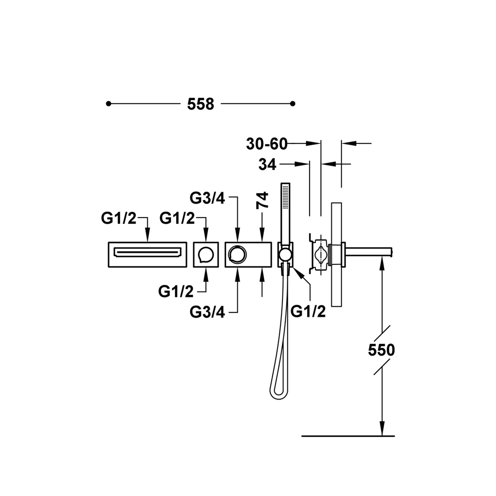 Wall-Mounted Bathtub Tap - 20739201 Tres TD