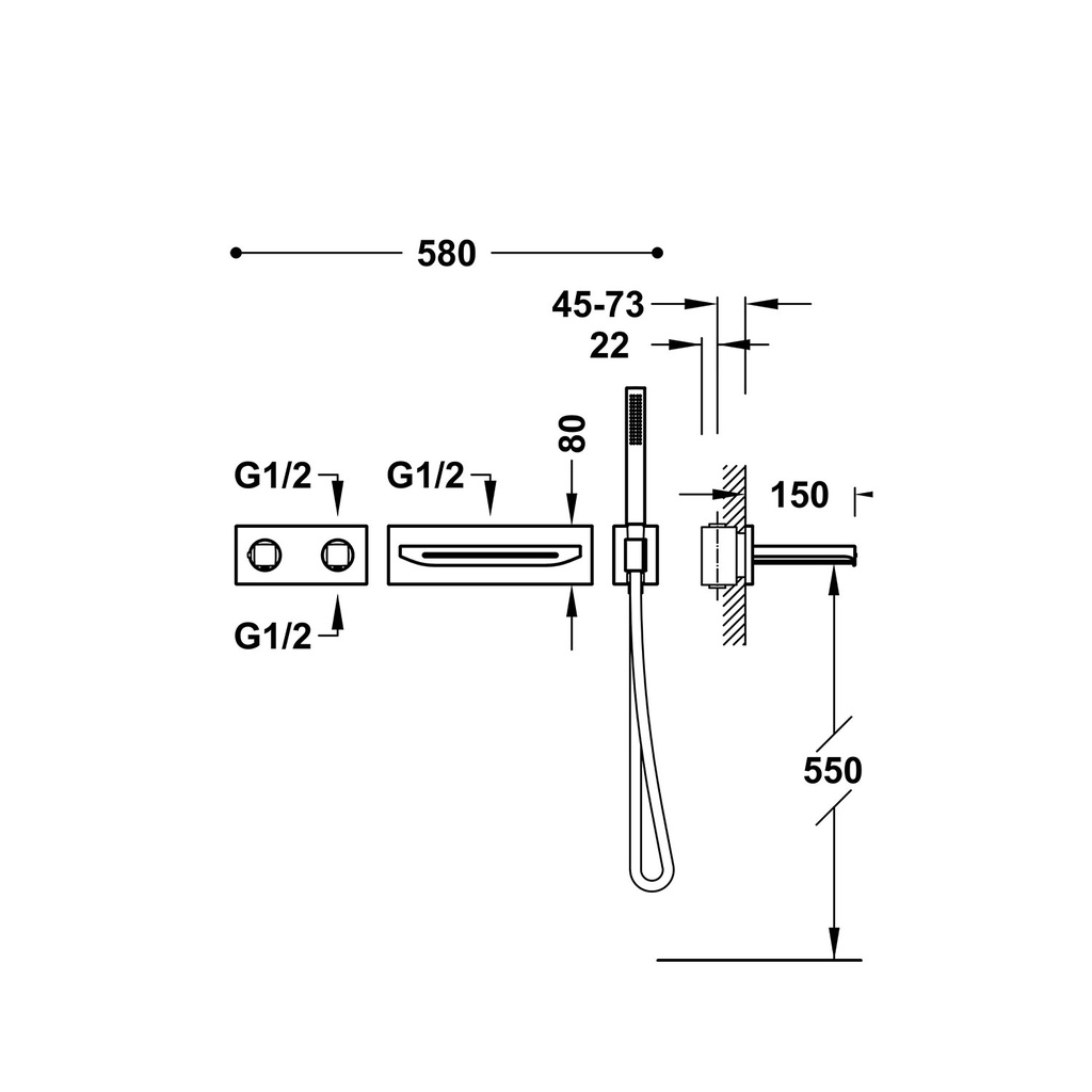 Wall-Mounted Bathtub Tap - 20735307 Tres TD