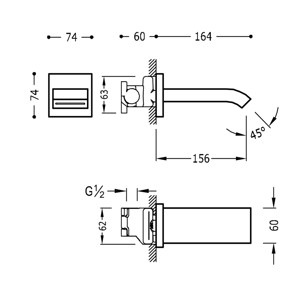 Wall mounted rim spout with cascade outlet - 107181 Tres TD