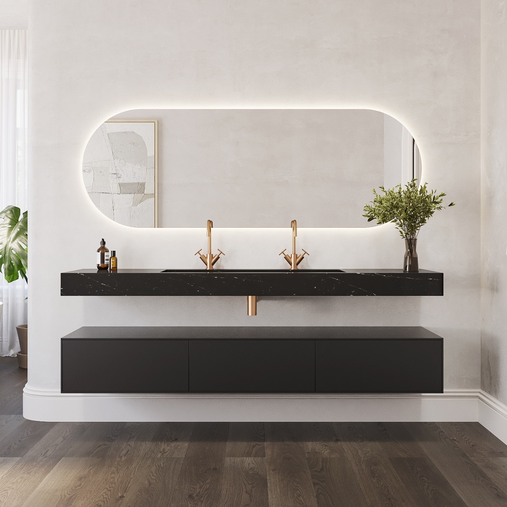 Andromeda Plus Slim Marble Wall-Hung Washbasin Marquina Front