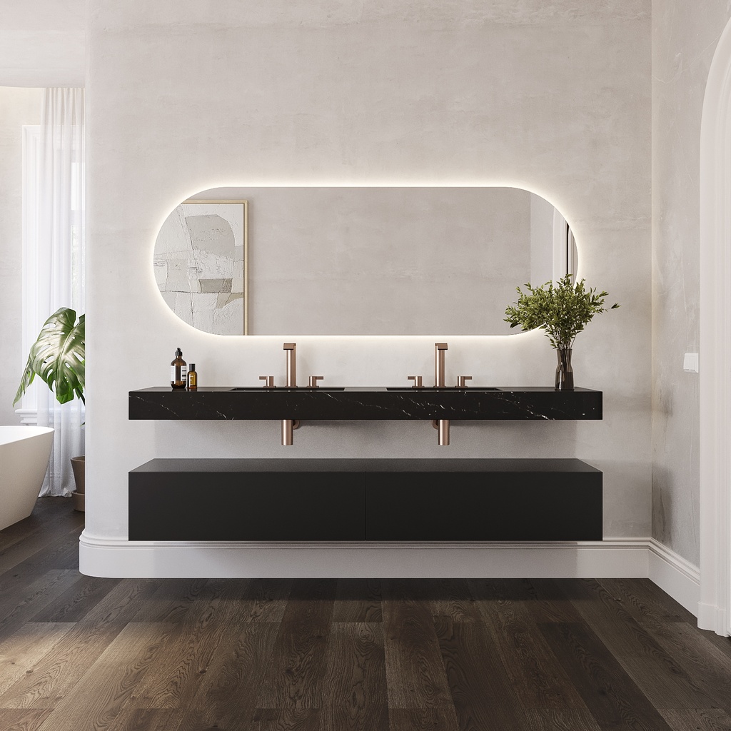 Gliese Slim Marble Double Wall-Hung Washbasin Marquina Front