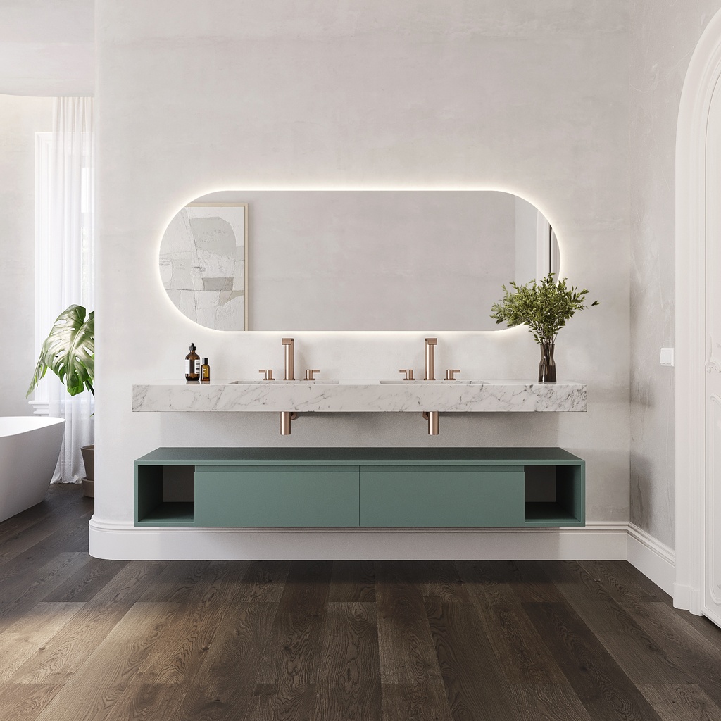 Hatysa Slim Marble Double Wall-Hung Washbasin Carrara Front