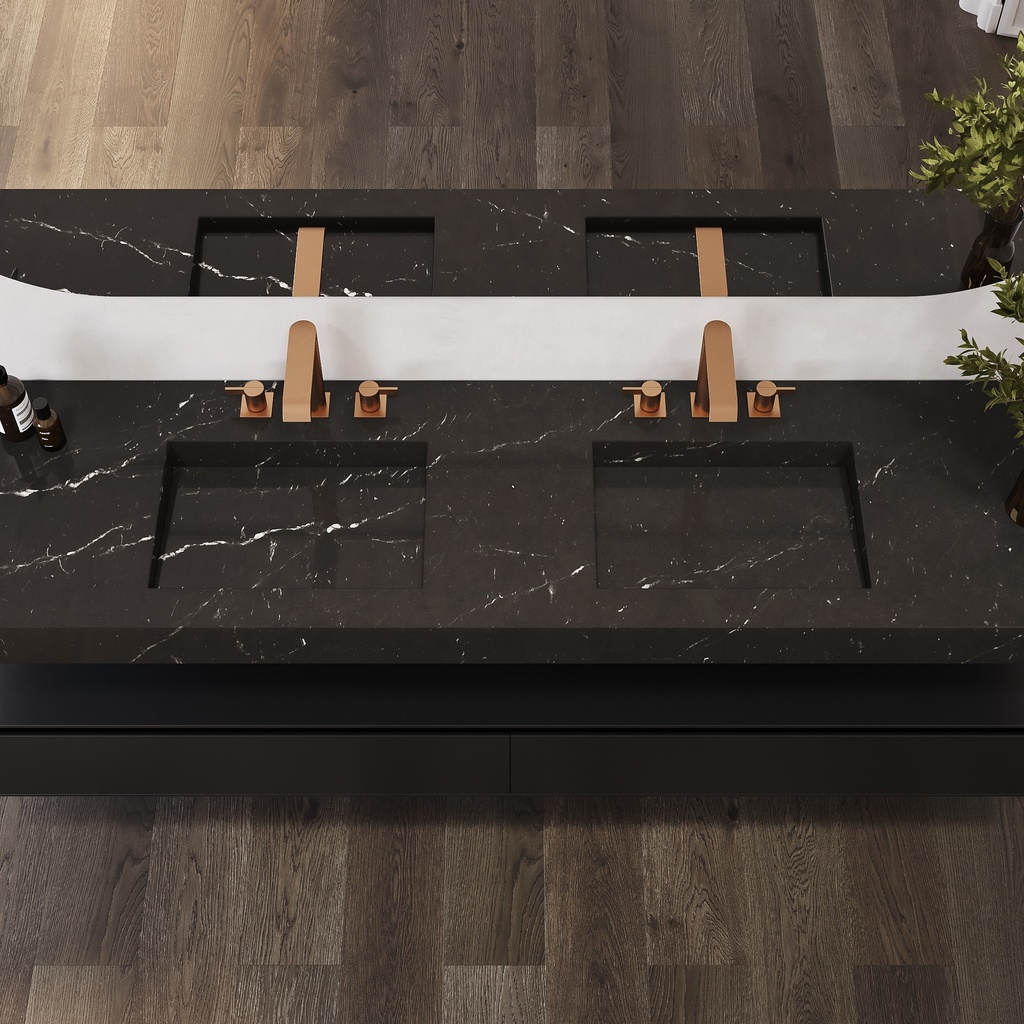 Sagitta Slim Marble Double Wall-Hung Washbasin Marquina Top