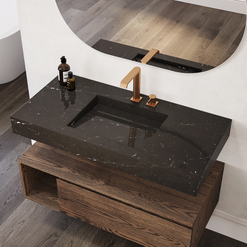 Cassiopeia Slim Marble Single Wall-Hung Washbasin Marquina Side