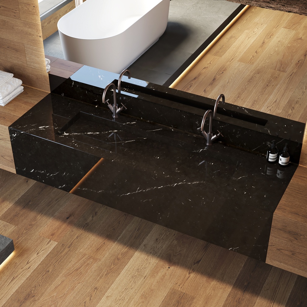 Gliese Plus Deep Marble Wall-Hung Washbasin Marquina Marble Side