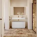 Gaia Corian® Edge Freestanding Bathroom Cabinet | 2 Stacked Drawers Standard Overview Glacier White