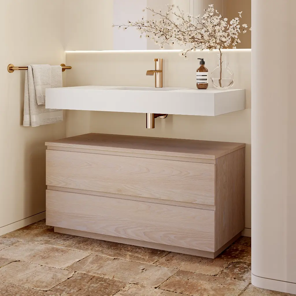 Gaia Wood Freestanding Bathroom Cabinet | 2 Stacked Drawers Standard Side Light