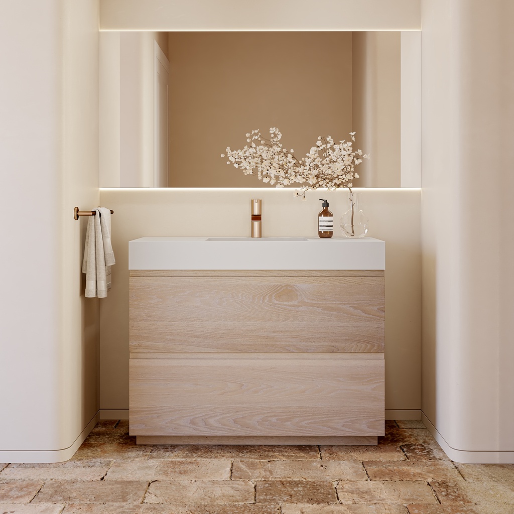 Gaia Wood Freestanding Vanity Unit with Corian® Basin | 2 Stacked Drawers Standard Front Light