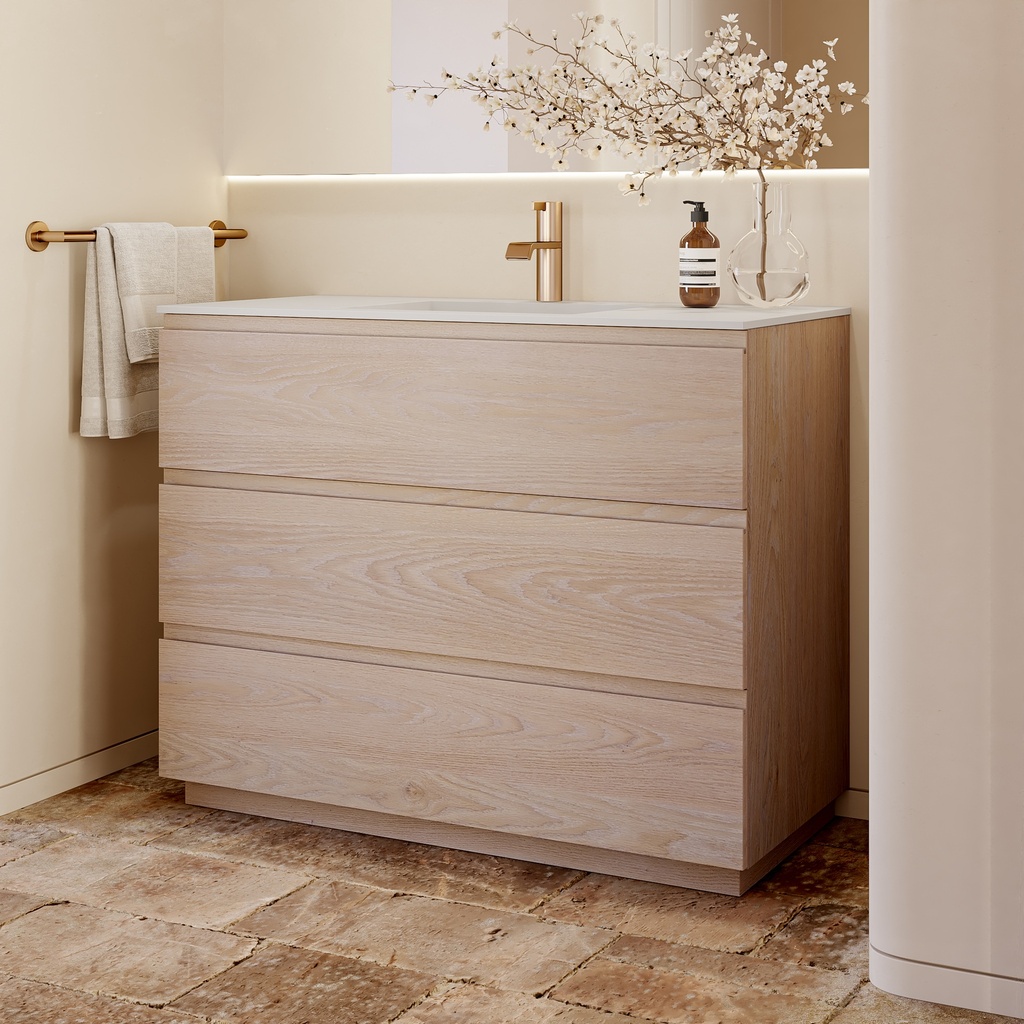 Gaia Wood​ Freestanding Vanity Unit with Corian® Basin | 3 Stacked Drawers Standard Side Light
