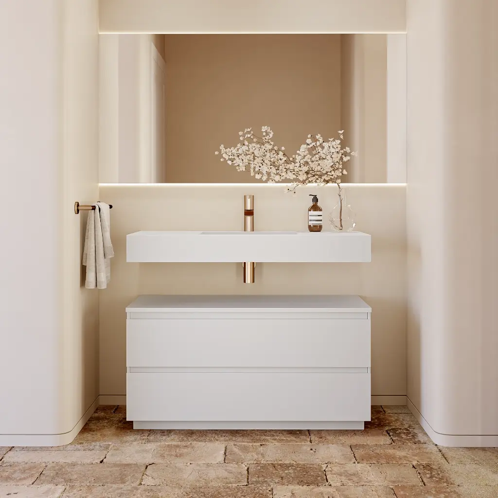 Gaia Classic Freestanding Bathroom Cabinet | 2 Stacked Drawers Standard Front Glacier White