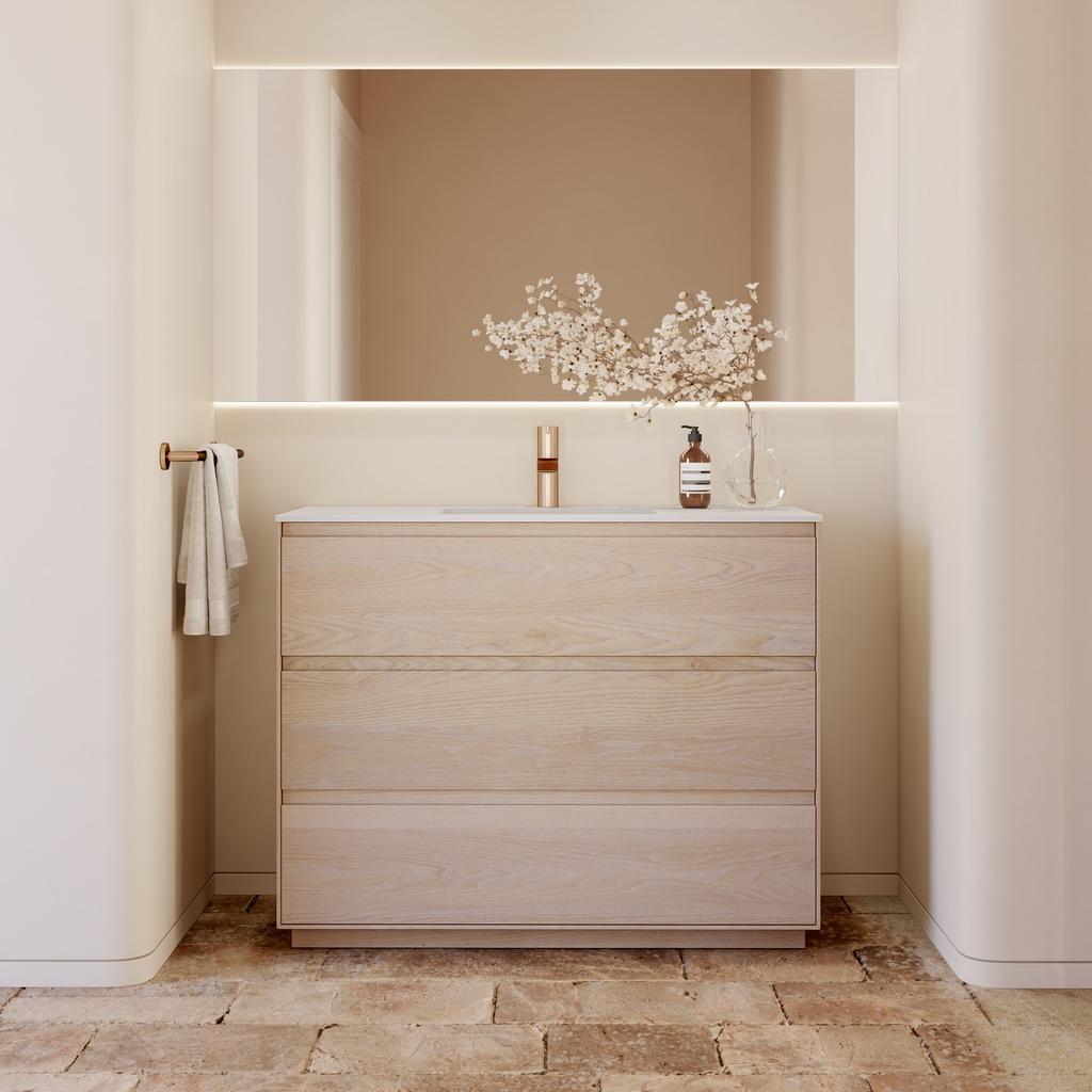 Gaia Wood​ Edge Freestanding Vanity Unit with Corian® Basin | 3 Stacked Drawers Standard Front Light