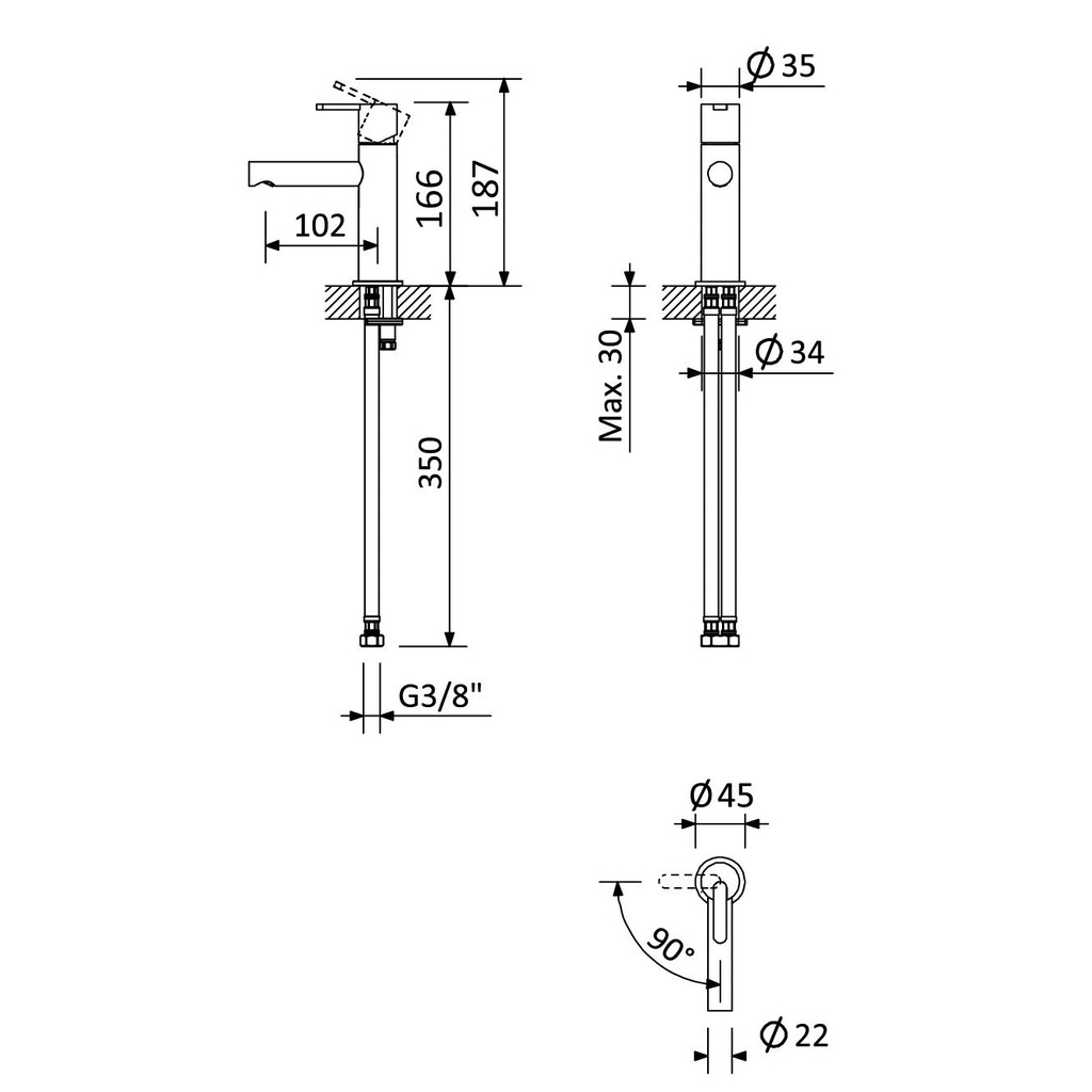 Leaf Deck Mounted Monobloc Basin Tap - 1670008CR - Bruma TD