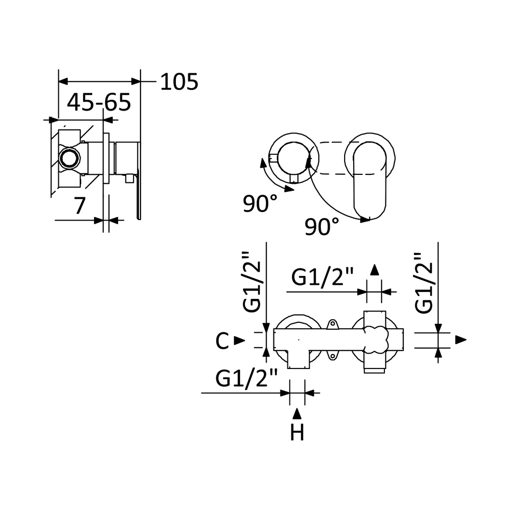 Concealed horizontal single lever mixer, with 2 outlets - 1941600 - BrumaTD